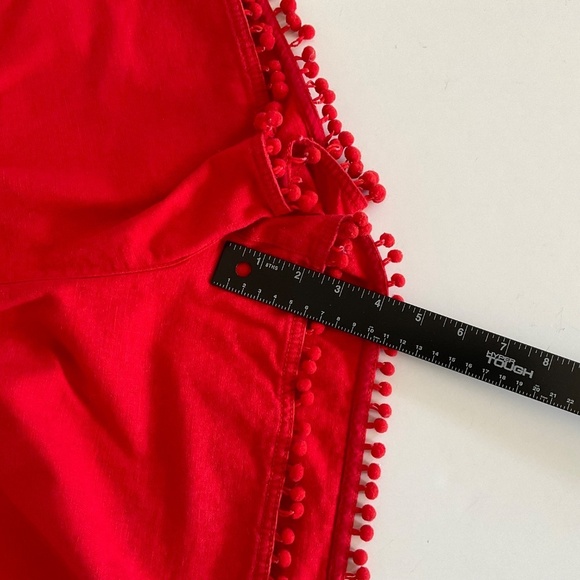 J.Crew Shorts Sz M Red Pom Pom Pull On Pockets Boho Hippie Beach Summer Comfort - Picture 6 of 7